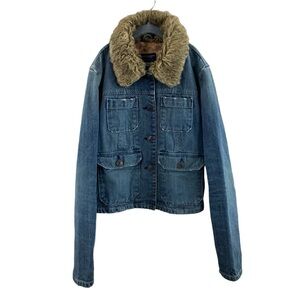 American Eagle Outfitters Women's Penny Lane‎ Jean Jacket Faux Fur Collar Sz XS